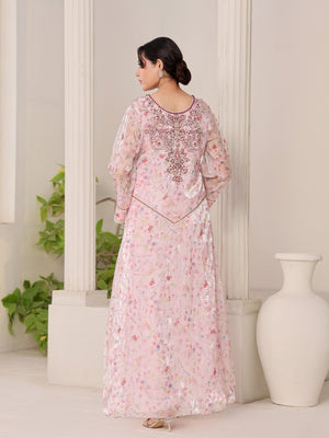 Rose Opaline pink floral organza dress with hand-embroidered bodice