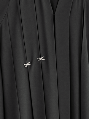 Jet Black Pleated Abaya with Silver Accents - Nawaem Altulle