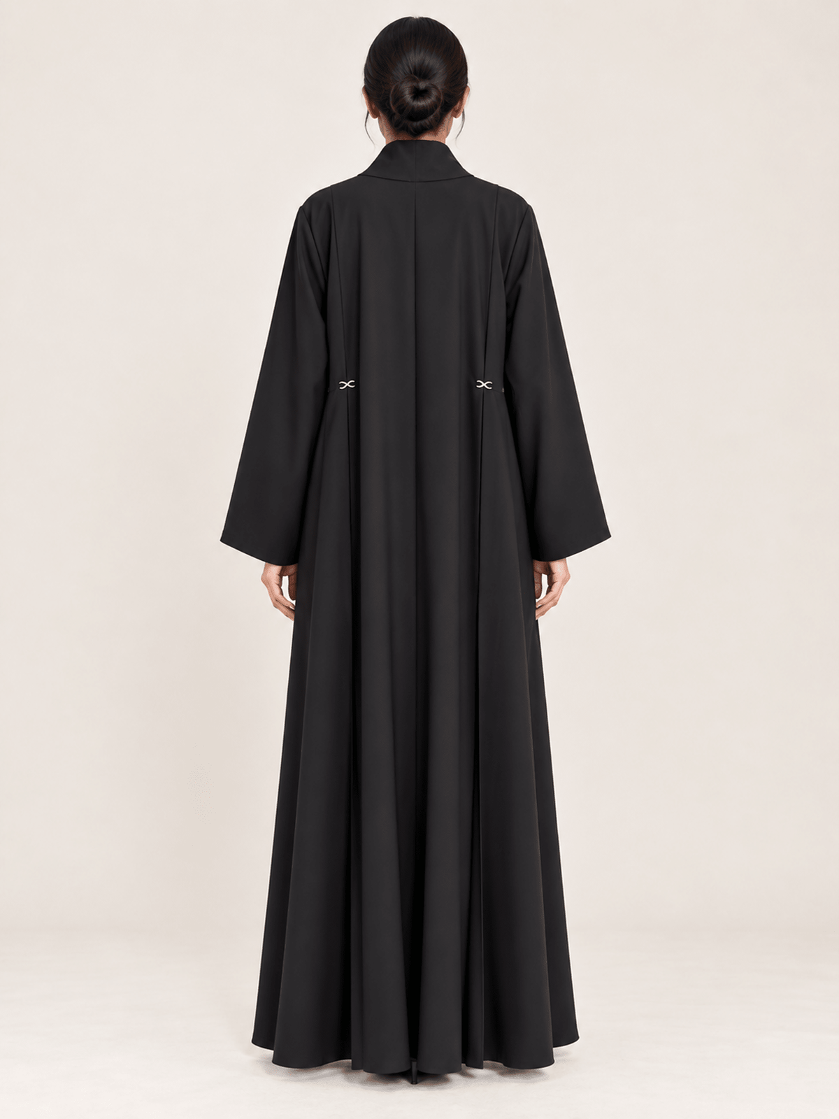 Jet Black Pleated Abaya with Silver Accents - Nawaem Altulle