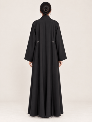Jet Black Pleated Abaya with Silver Accents - Nawaem Altulle