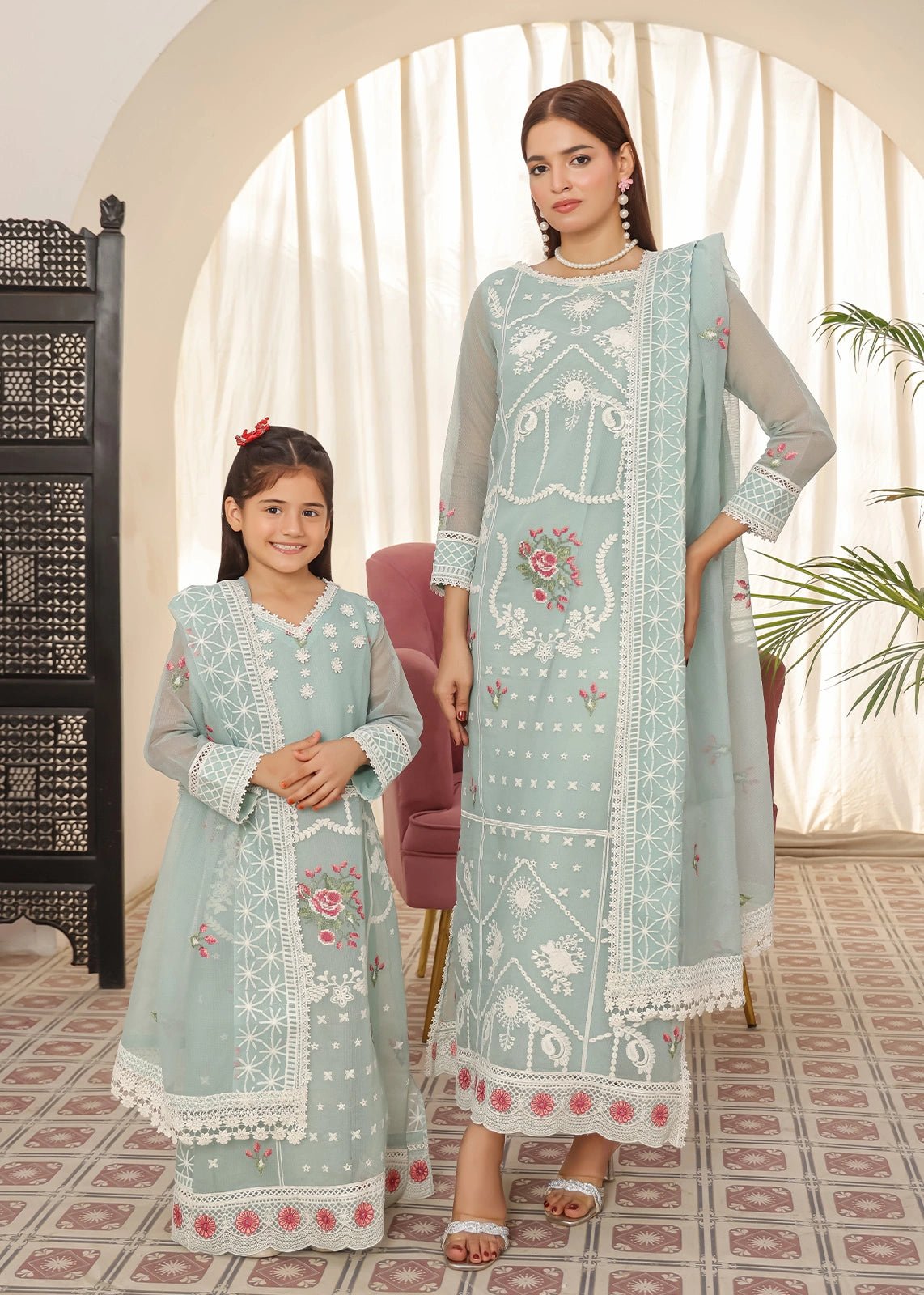 multicoloured silk floss embroidery dress
