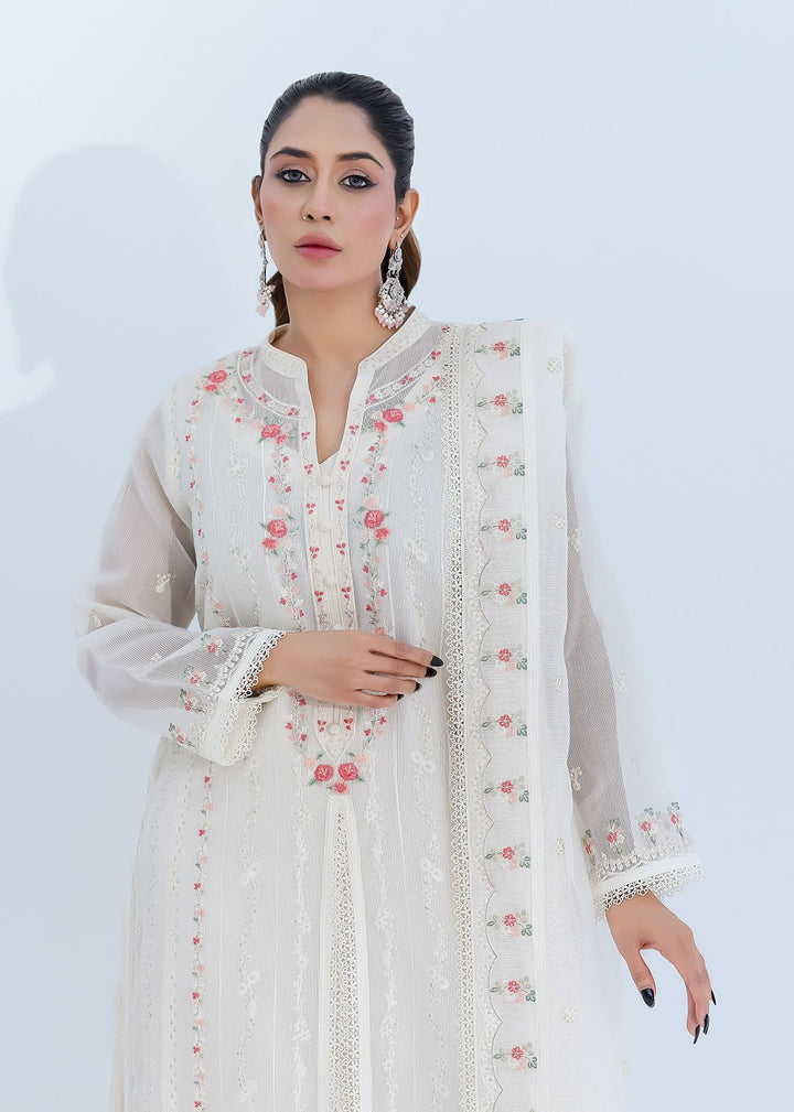 Luxe Silk-Lined Off-White Net Dress with Front Open Design