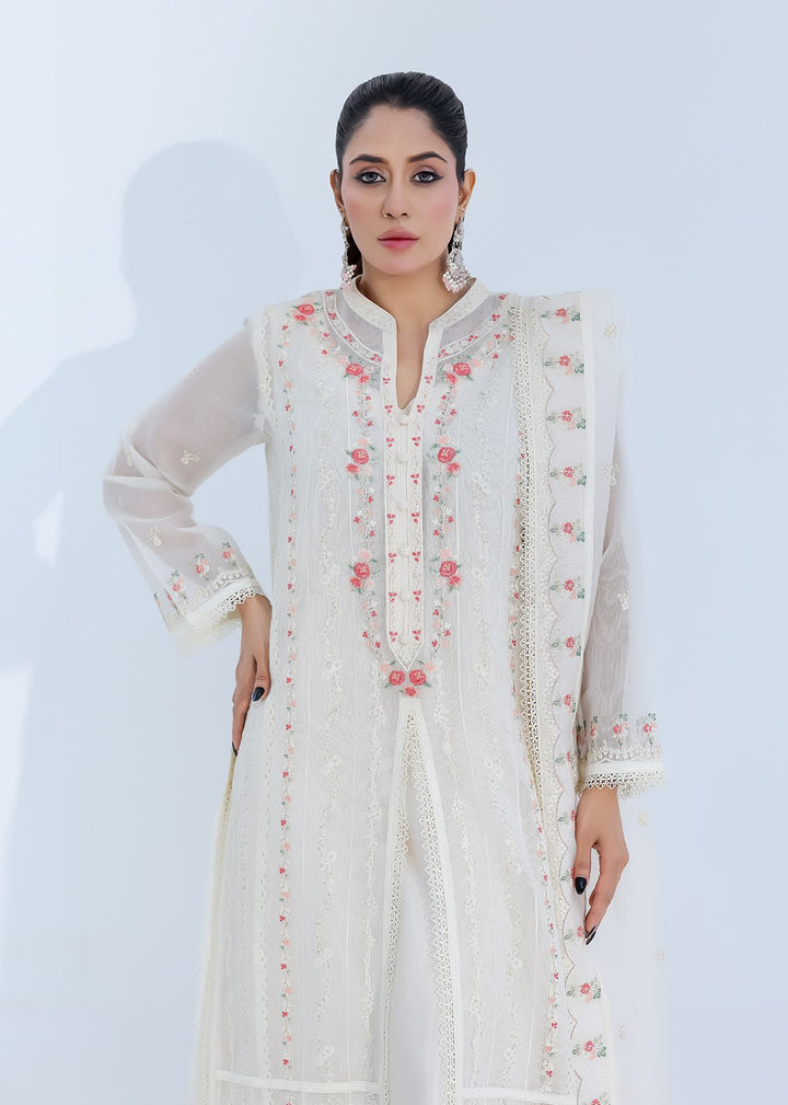 Luxe Silk-Lined Off-White Net Dress with Front Open Design