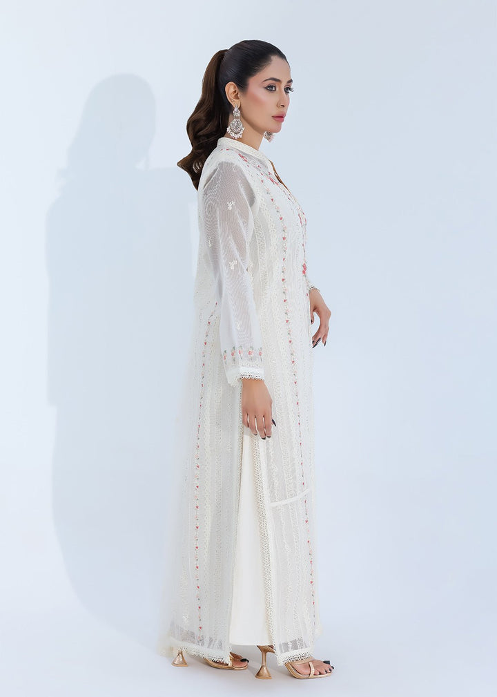 Luxe Silk-Lined Off-White Net Dress with Front Open Design