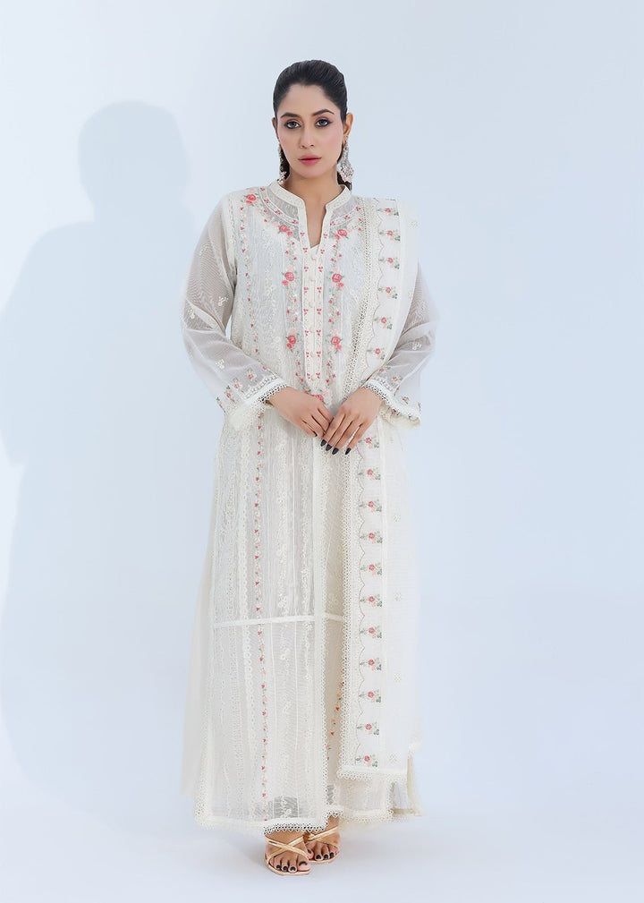 Luxe Silk-Lined Off-White Net Dress with Front Open Design