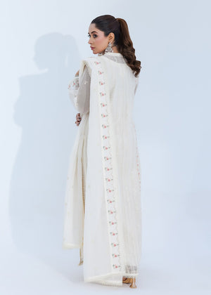 Luxe Silk-Lined Off-White Net Dress with Front Open Design