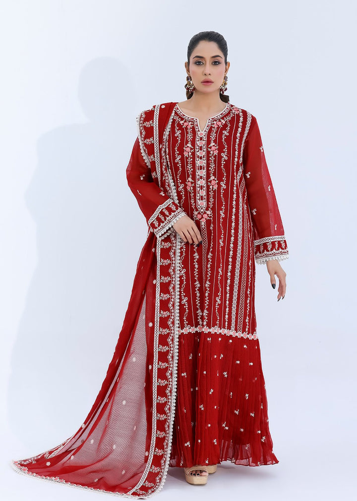 Luxurious Red Net Dress with Silk Lining: Elegant, Refined and Flowing - Nawaem Altulle