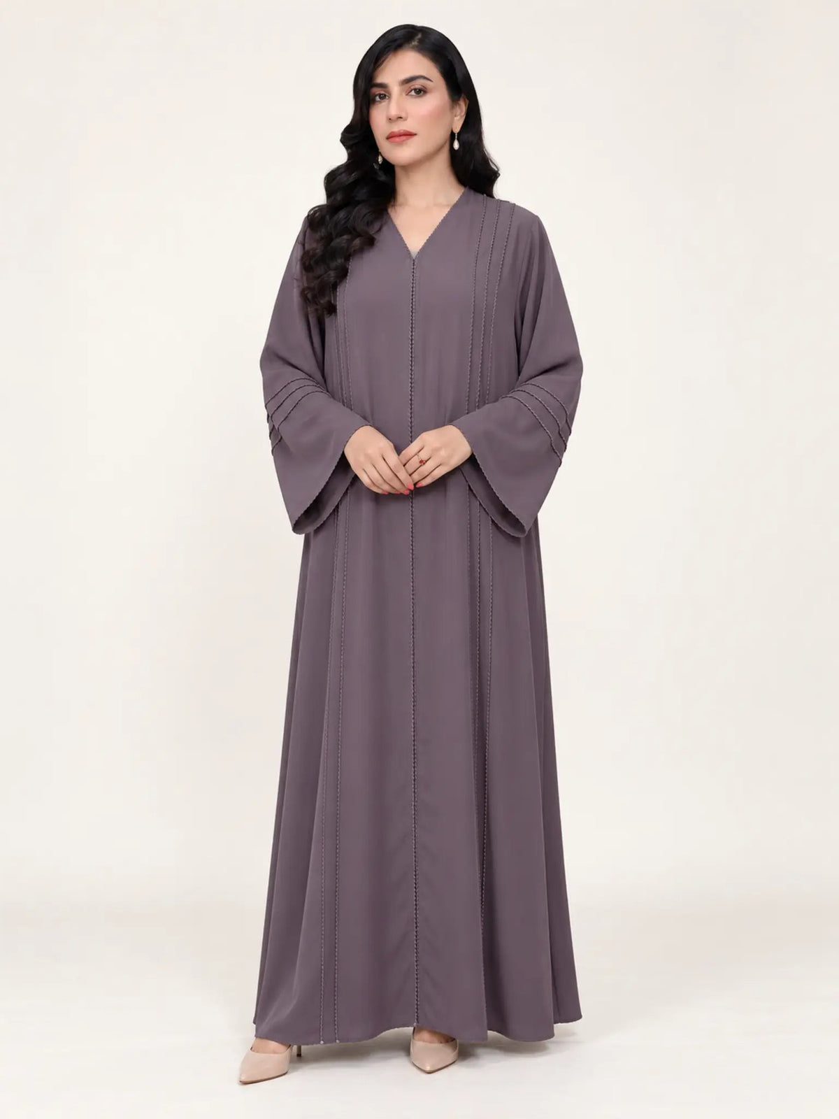 Mauve Silk-Floss Nada Abaya - Nawaem Altulle