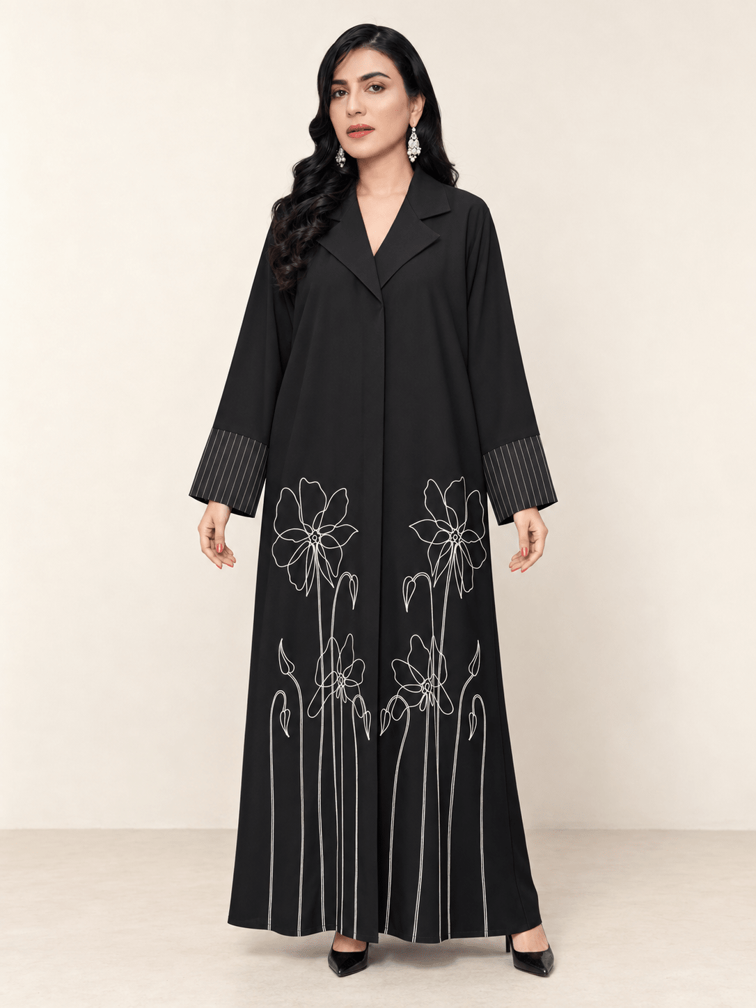 Midnight Bloom Embroidered Barbie Abaya - Nawaem Altulle