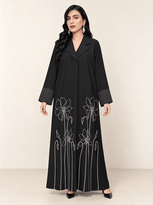 Midnight Bloom Embroidered Barbie Abaya - Nawaem Altulle