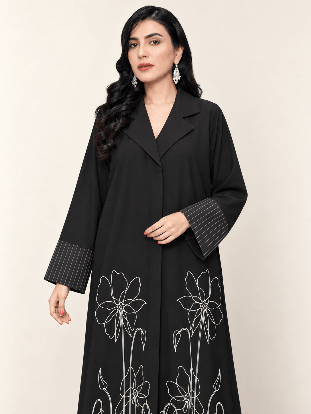 Midnight Bloom Embroidered Barbie Abaya - Nawaem Altulle