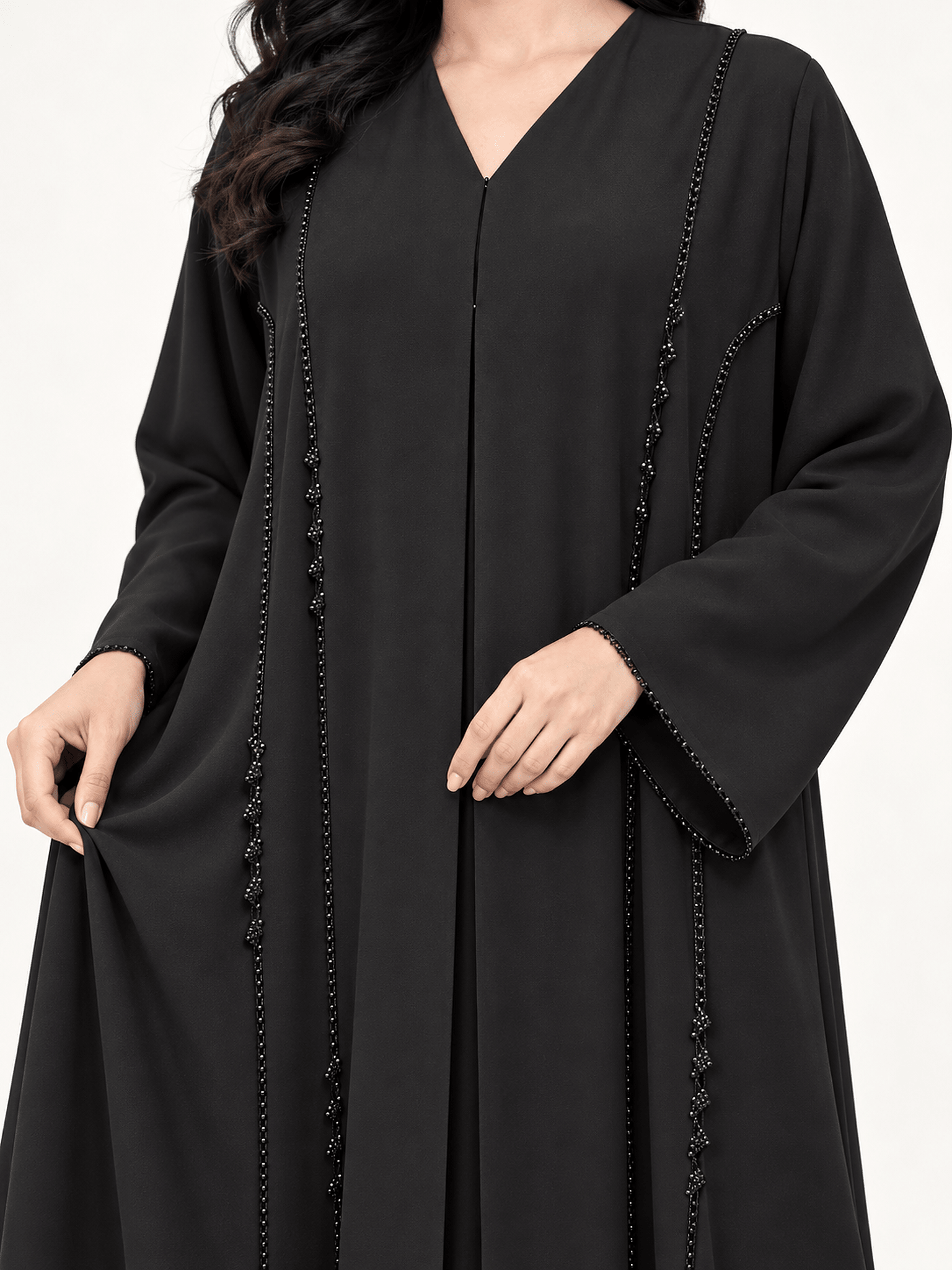 Midnight Crochet & Crystal Black Abaya - Nawaem Altulle