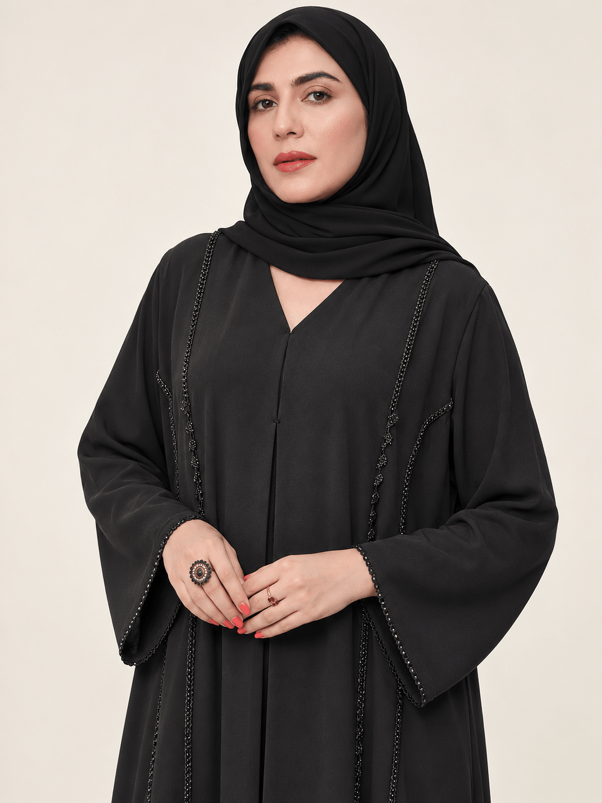 Midnight Crochet & Crystal Black Abaya - Nawaem Altulle