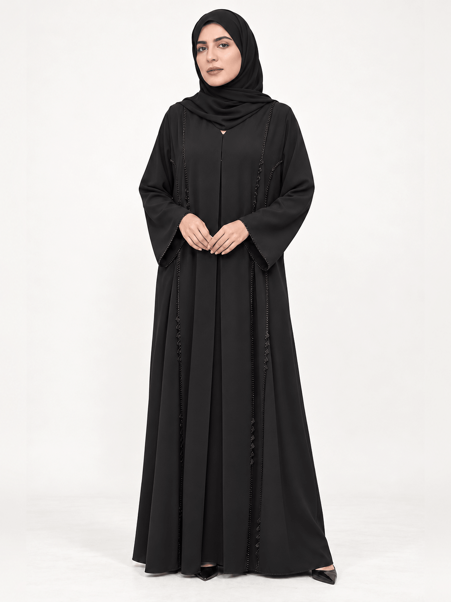 Midnight Crochet & Crystal Black Abaya - Nawaem Altulle