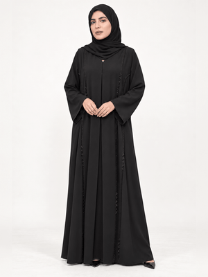 Midnight Crochet & Crystal Black Abaya - Nawaem Altulle