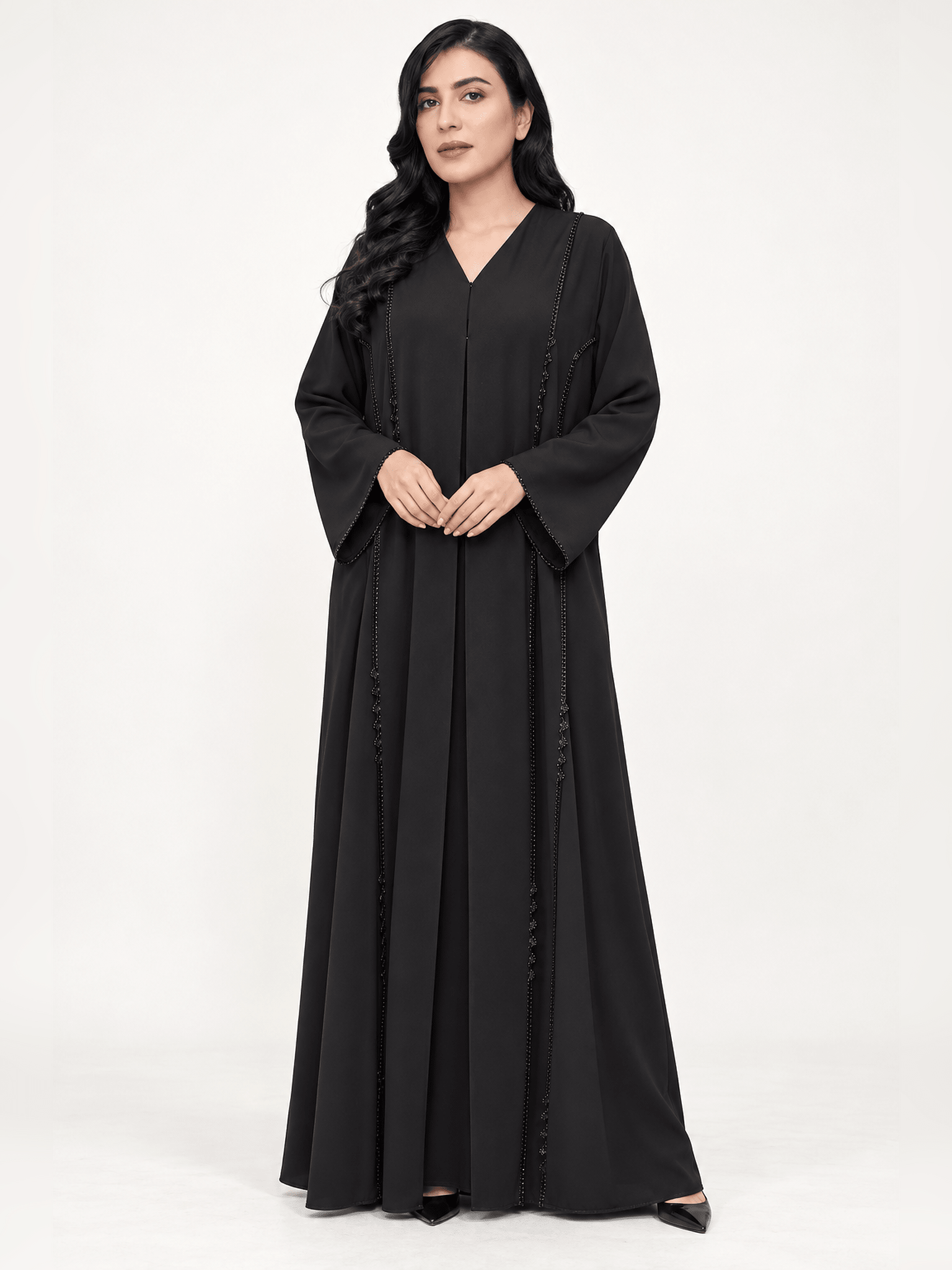 Midnight Crochet & Crystal Black Abaya - Nawaem Altulle