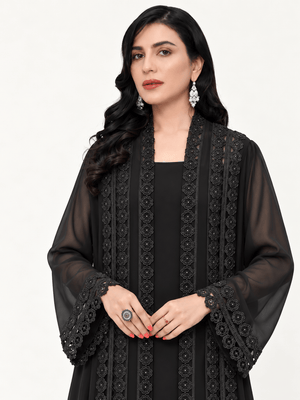 Midnight Dantel Jet Black Chiffon Abaya - Nawaem Altulle