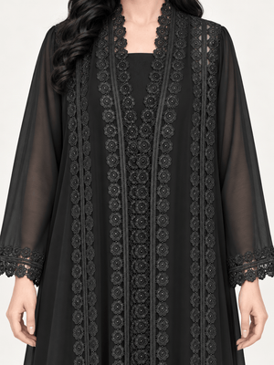 Midnight Dantel Jet Black Chiffon Abaya - Nawaem Altulle