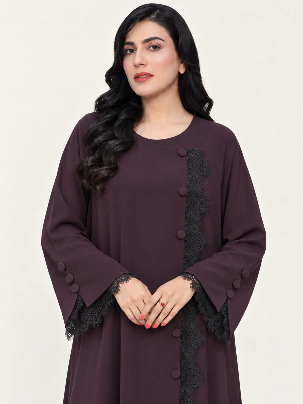 Midnight Plum Dantel Nada Abaya - Nawaem Altulle