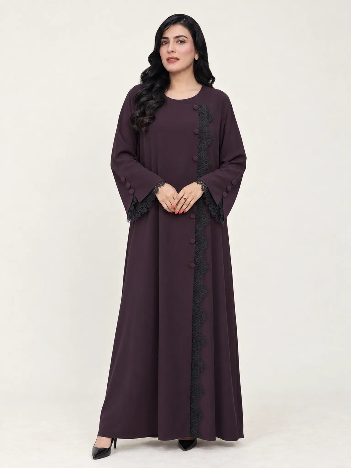 Midnight Plum Dantel Nada Abaya - Nawaem Altulle