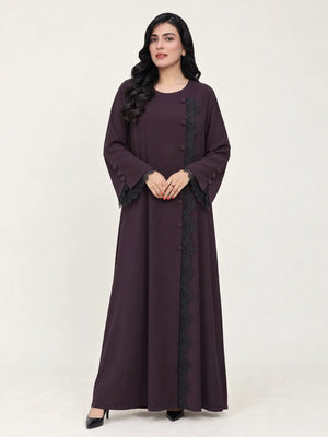 Midnight Plum Dantel Nada Abaya - Nawaem Altulle