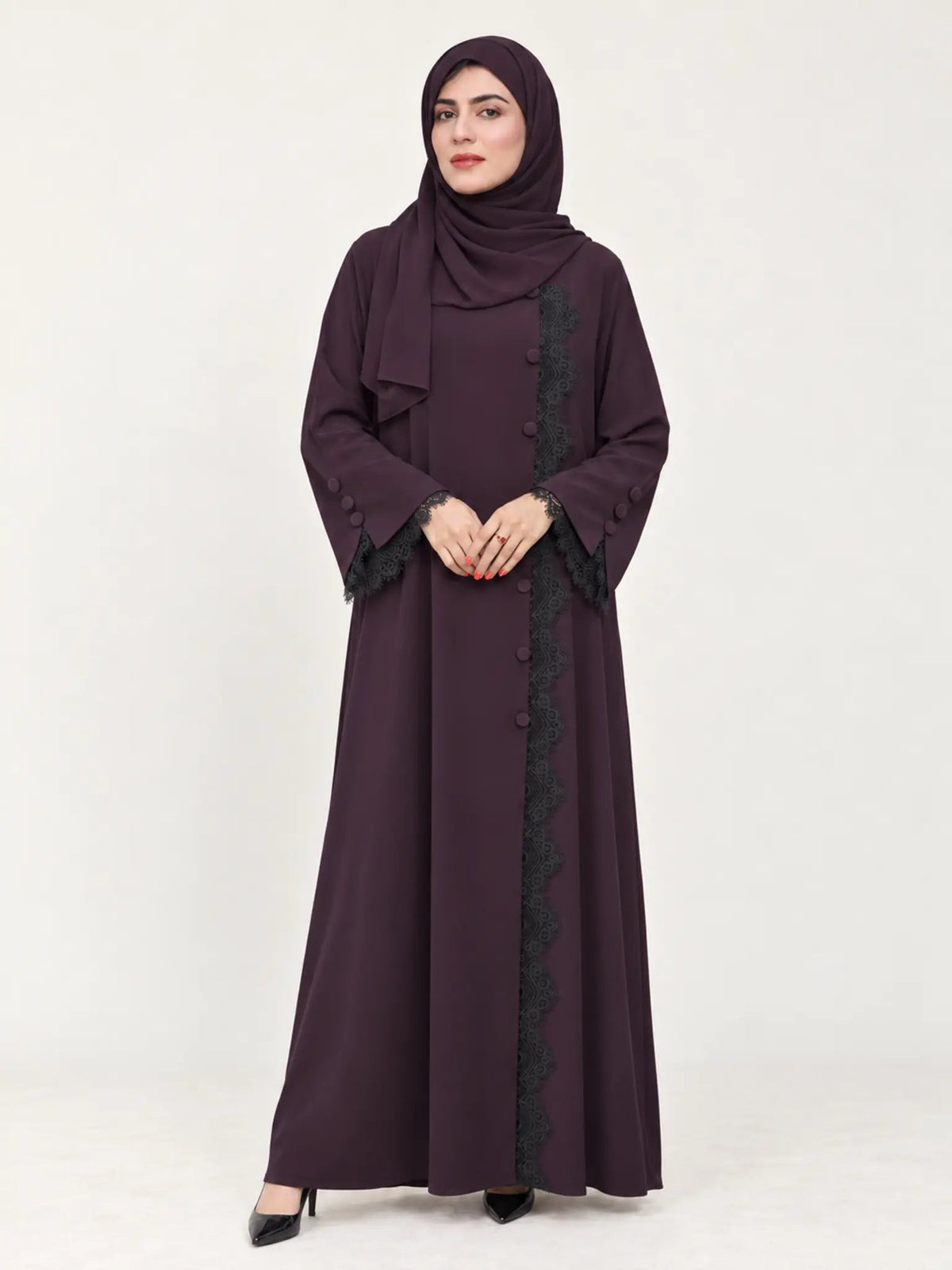 Midnight Plum Dantel Nada Abaya - Nawaem Altulle