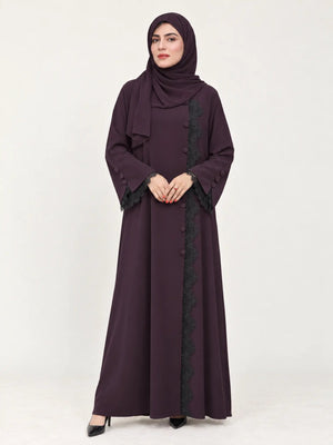 Midnight Plum Dantel Nada Abaya - Nawaem Altulle