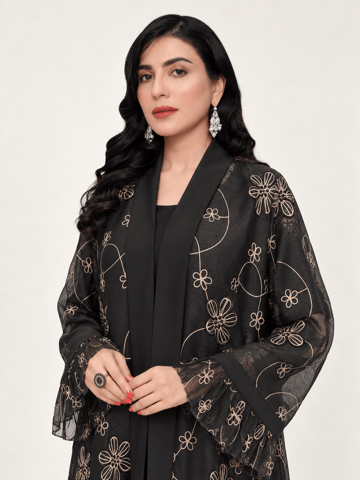 Noir Blossom Embroidered Abaya - Nawaem Altulle