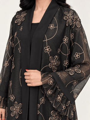 Noir Blossom Embroidered Abaya - Nawaem Altulle