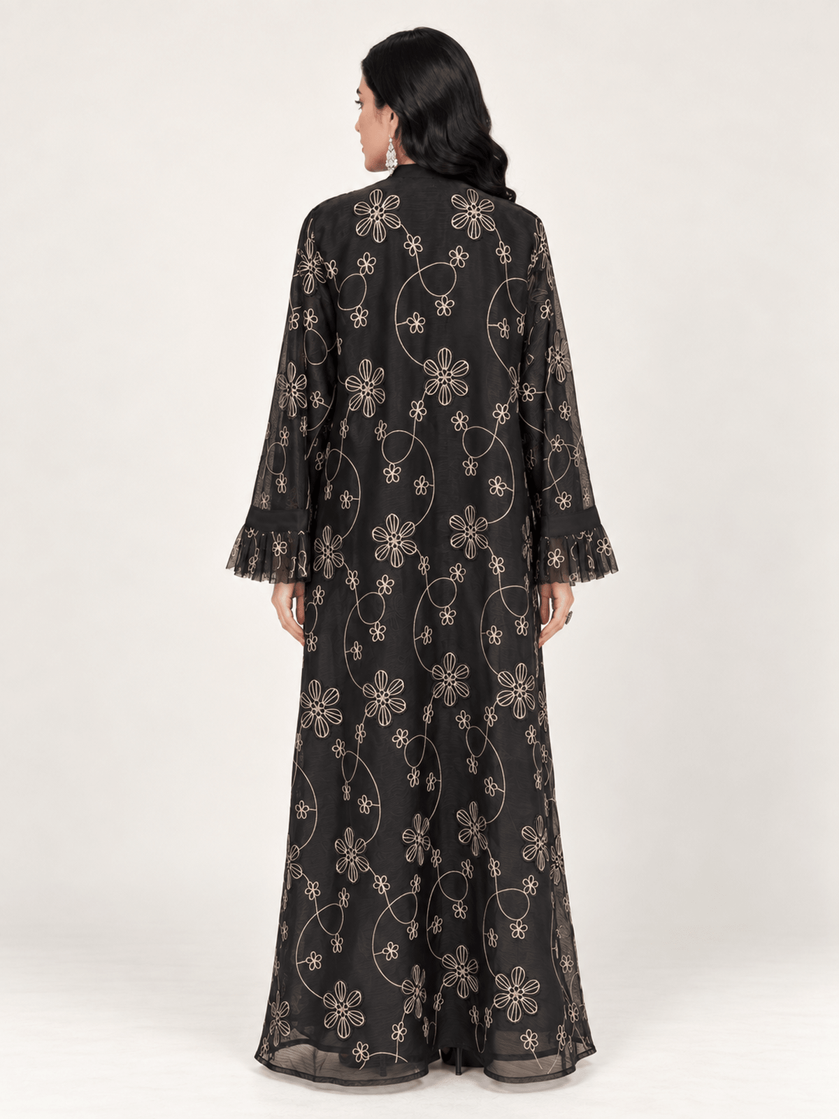 Noir Blossom Embroidered Abaya - Nawaem Altulle