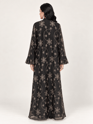Noir Blossom Embroidered Abaya - Nawaem Altulle