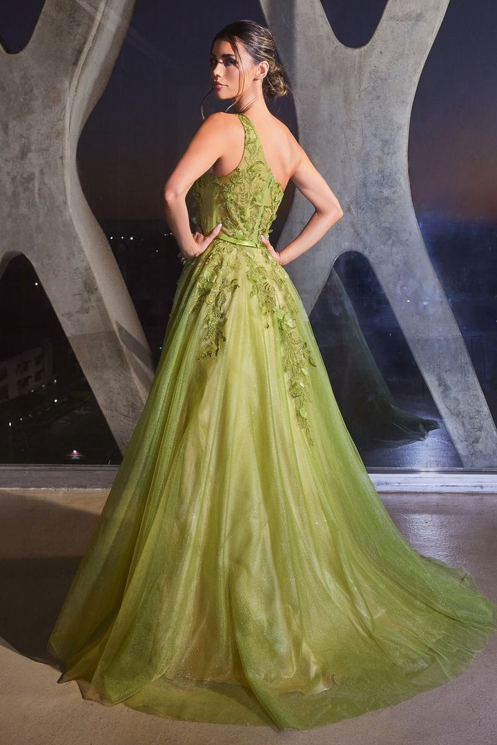 One Shoulder Lace Ball Gown - Nawaem Altulle