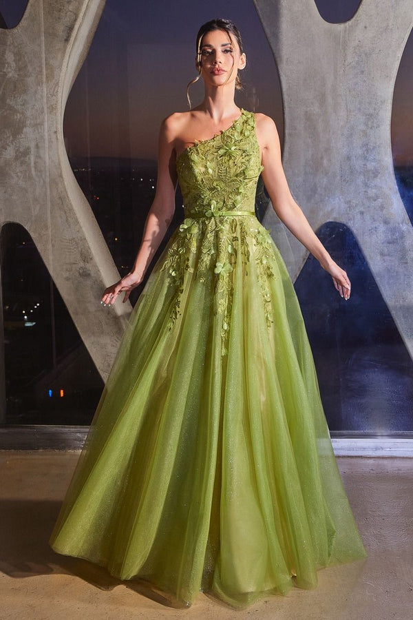 One Shoulder Lace Ball Gown - Nawaem Altulle