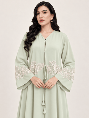 Pale Mint Floral Dantel Nida Abaya - Nawaem Altulle