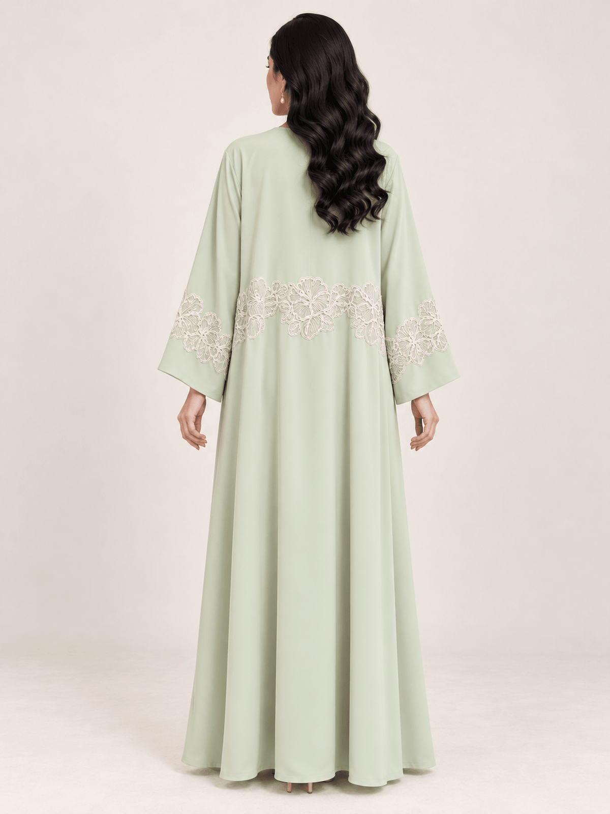 Pale Mint Floral Dantel Nida Abaya - Nawaem Altulle