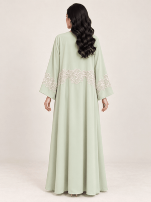 Pale Mint Floral Dantel Nida Abaya - Nawaem Altulle
