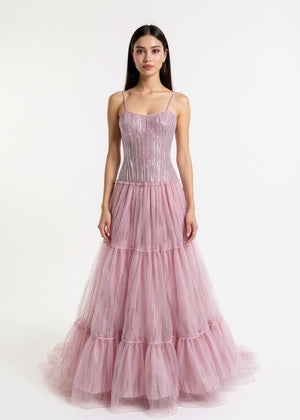 Pink Silver Swarovski Embellished Dress