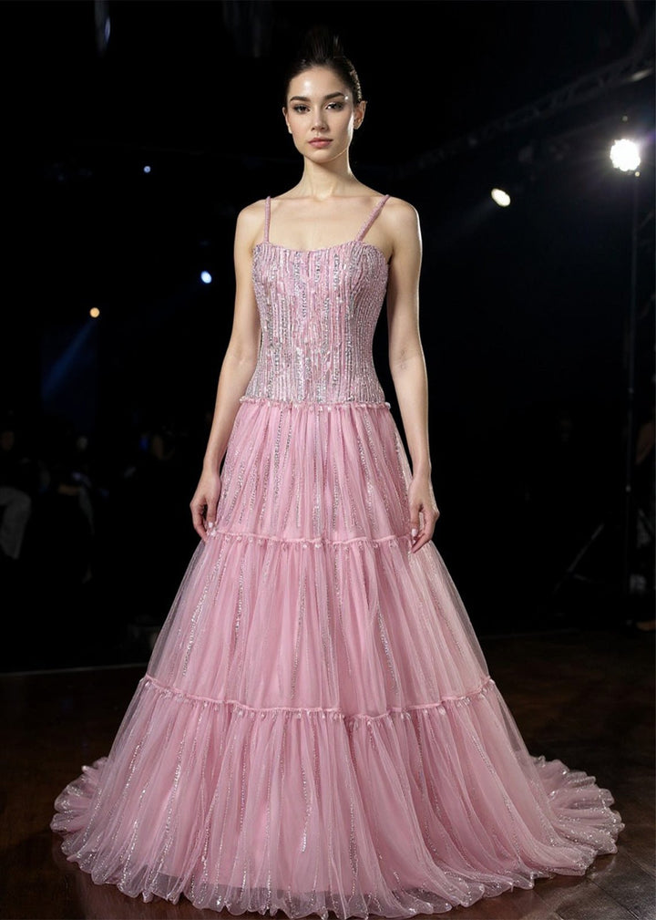 Pink Silver Swarovski Embellished Dress