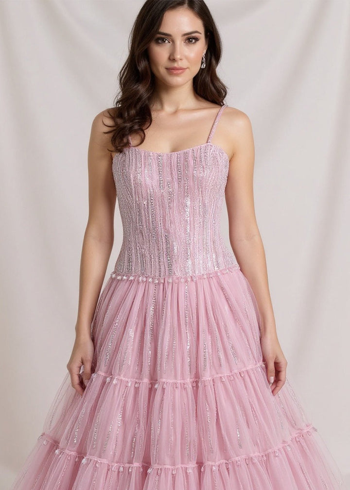 Pink Silver Swarovski Embellished Dress