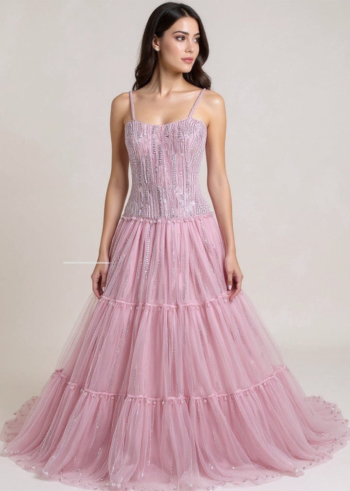 Pink Silver Swarovski Embellished Dress