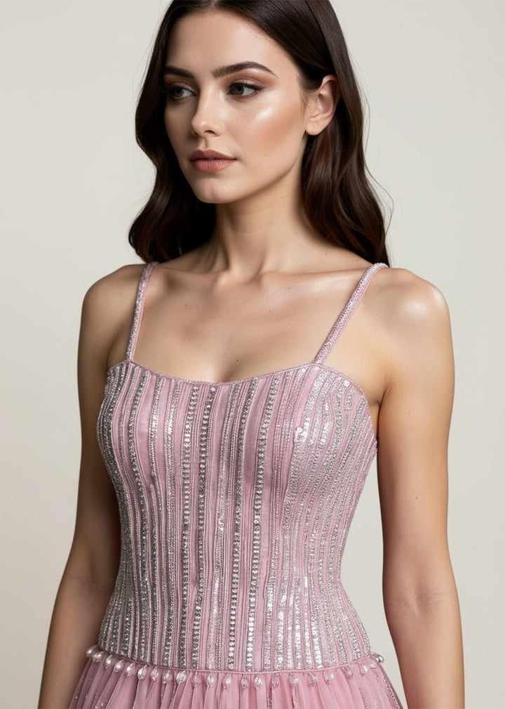 Pink Silver Swarovski Embellished Dress