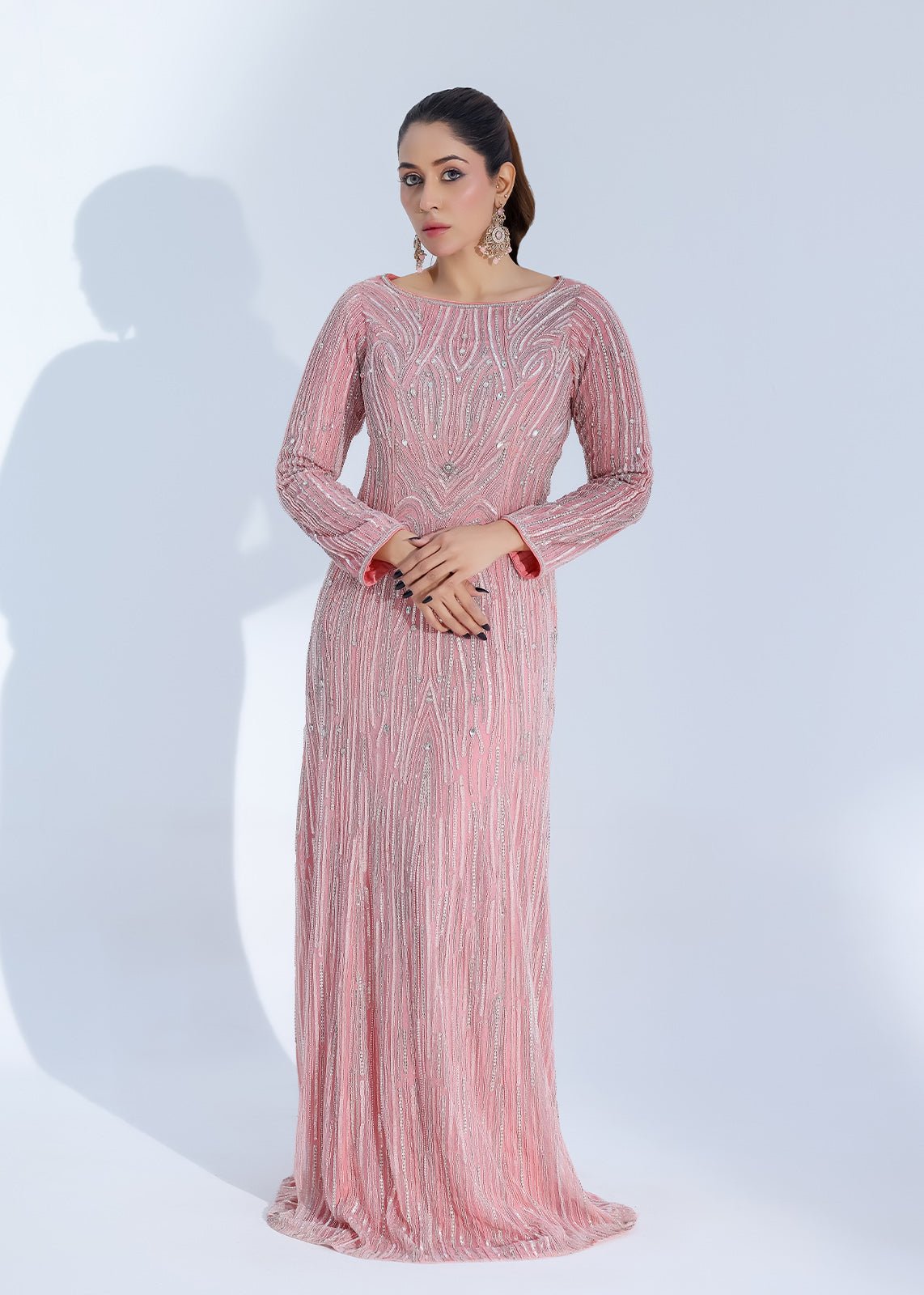 Pink Tulle Dress adorned with Crystals, Sequins & Pearls