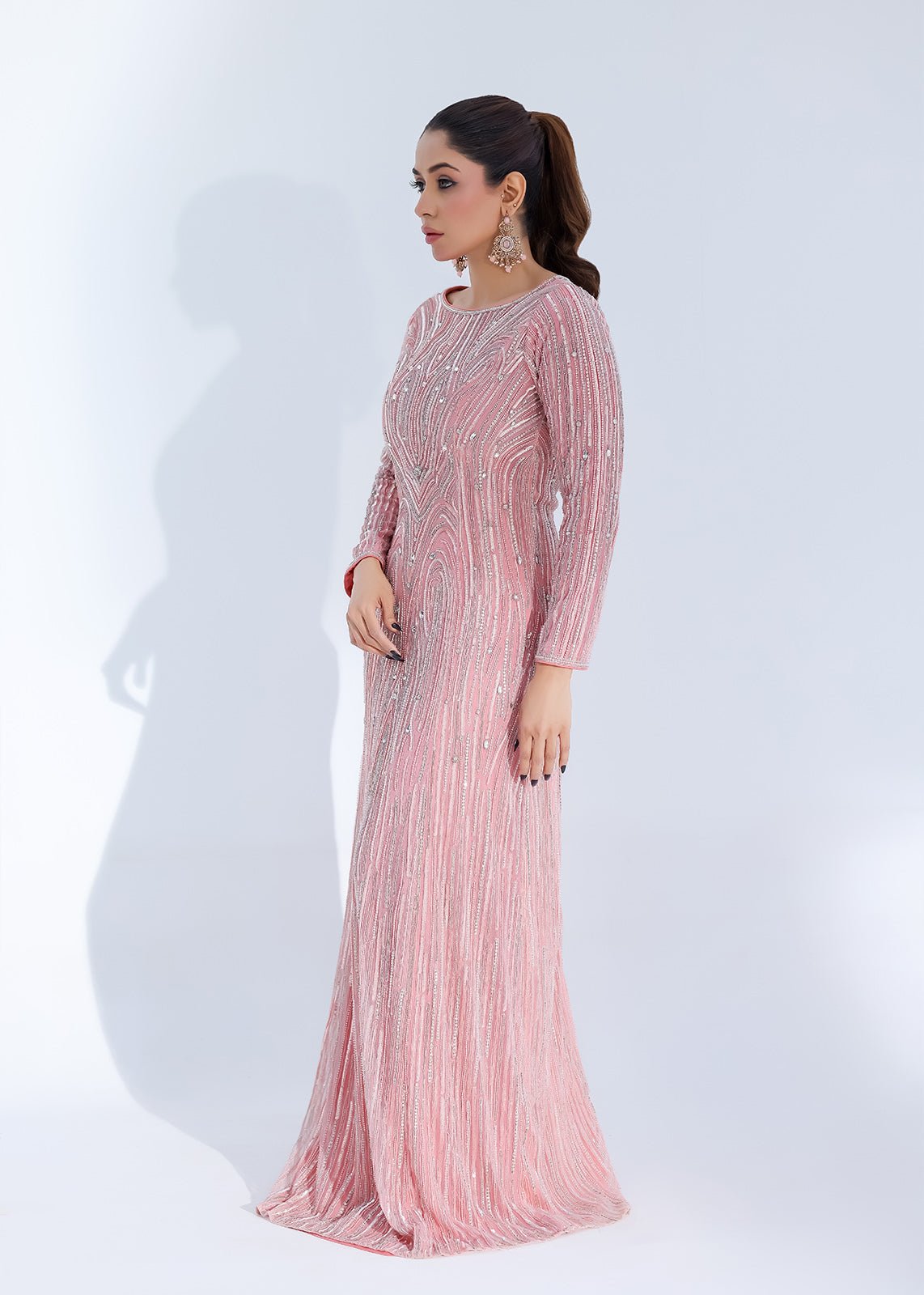 Pink Tulle Dress adorned with Crystals, Sequins & Pearls