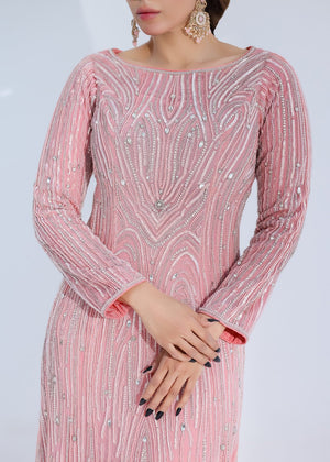 Pink Tulle Dress adorned with Crystals, Sequins & Pearls