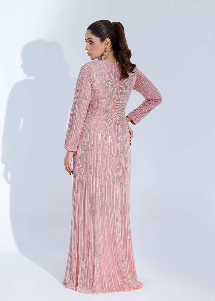 Pink Tulle Dress adorned with Crystals, Sequins & Pearls - Nawaem Altulle