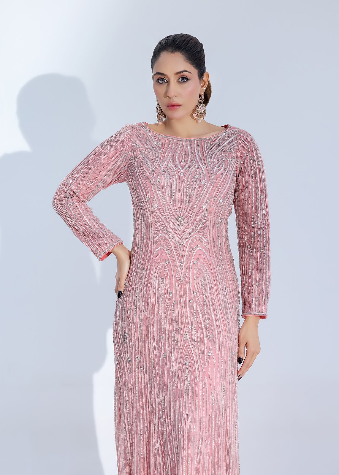 Pink Tulle Dress adorned with Crystals, Sequins & Pearls