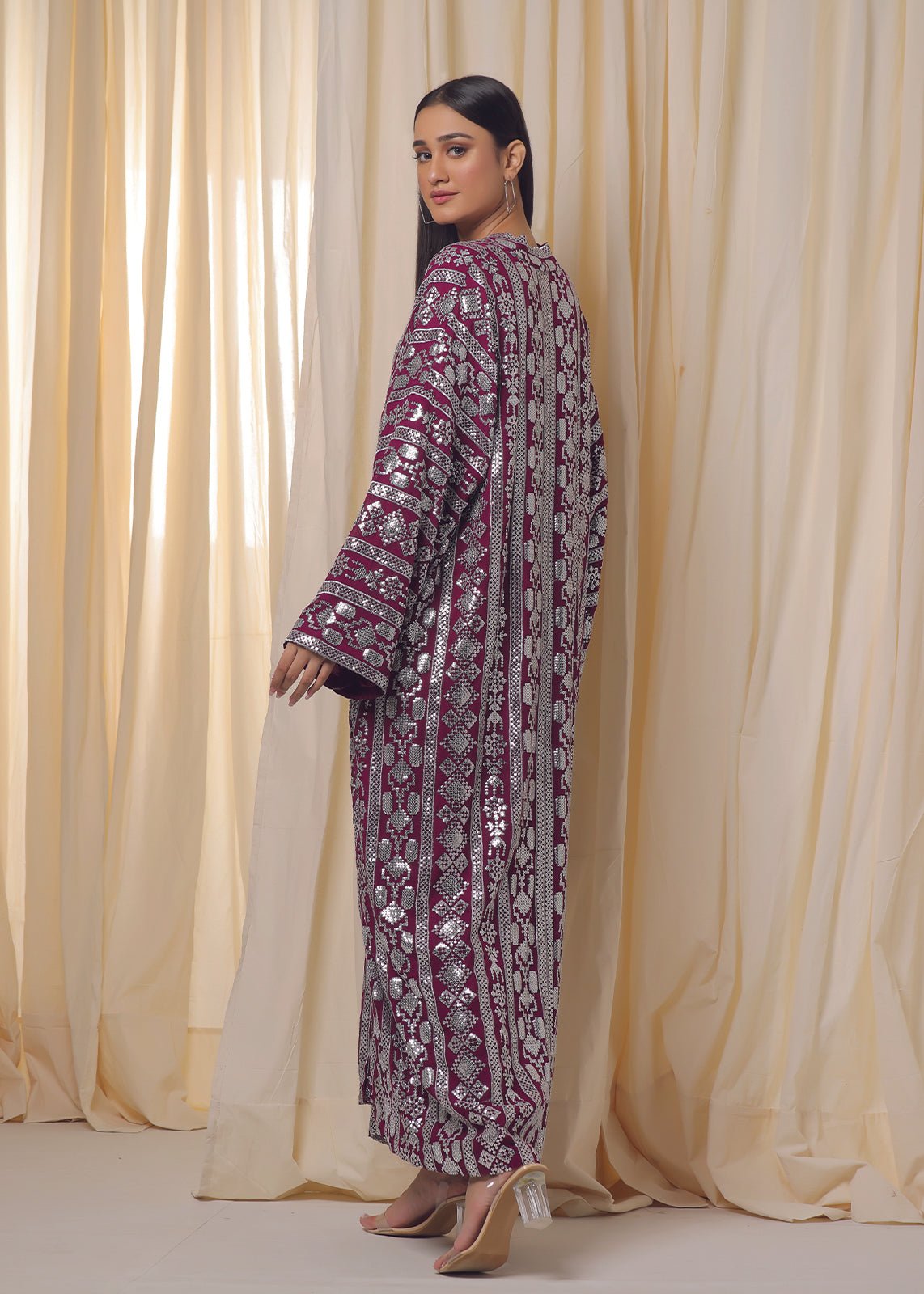 Silver Sequins Purple Abaya Dress - Nawaem Altulle